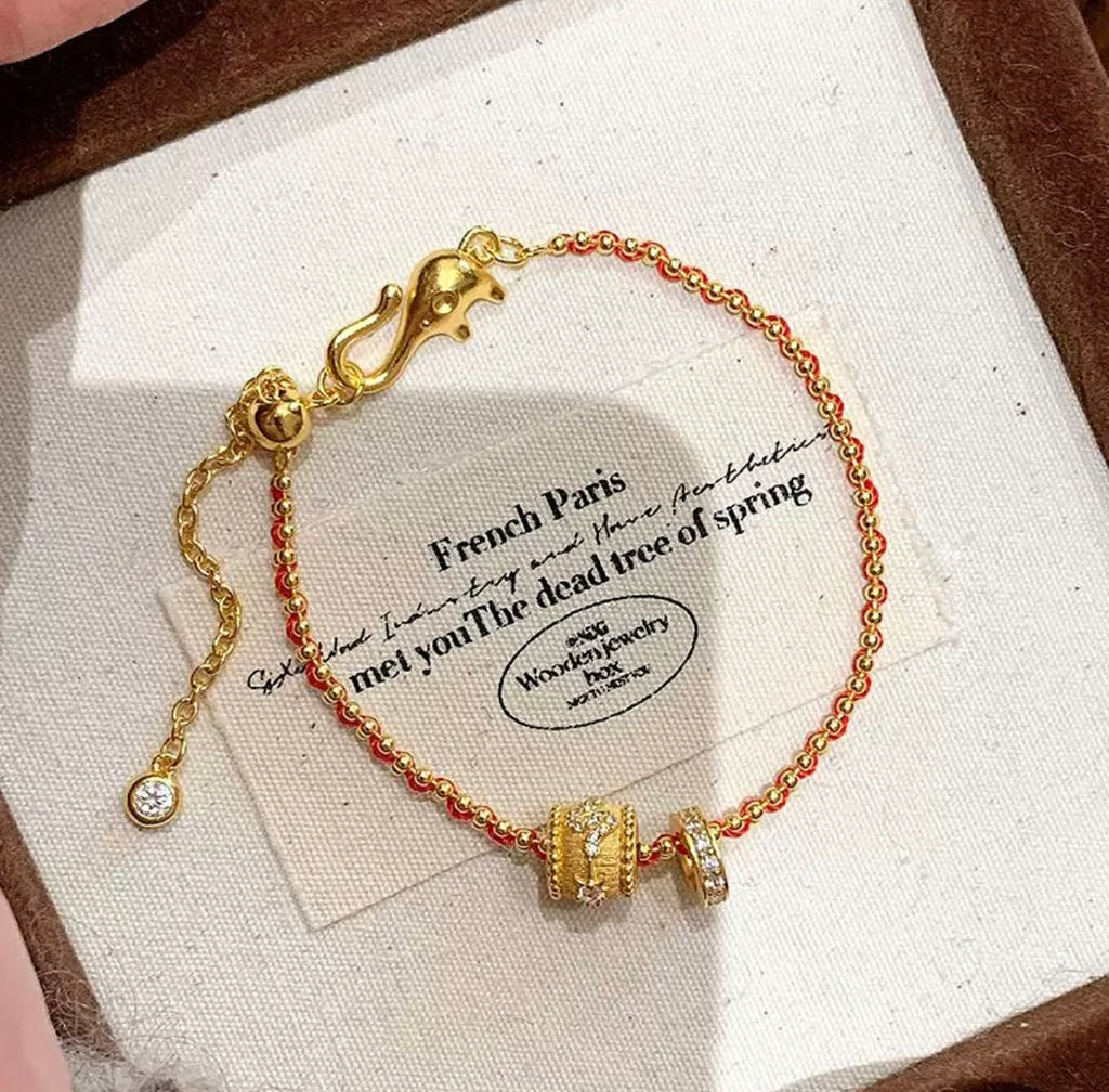 Kaleidoscope Small Red String Bracelet for Women - Dainty Minimalist Design, Adjustable Size