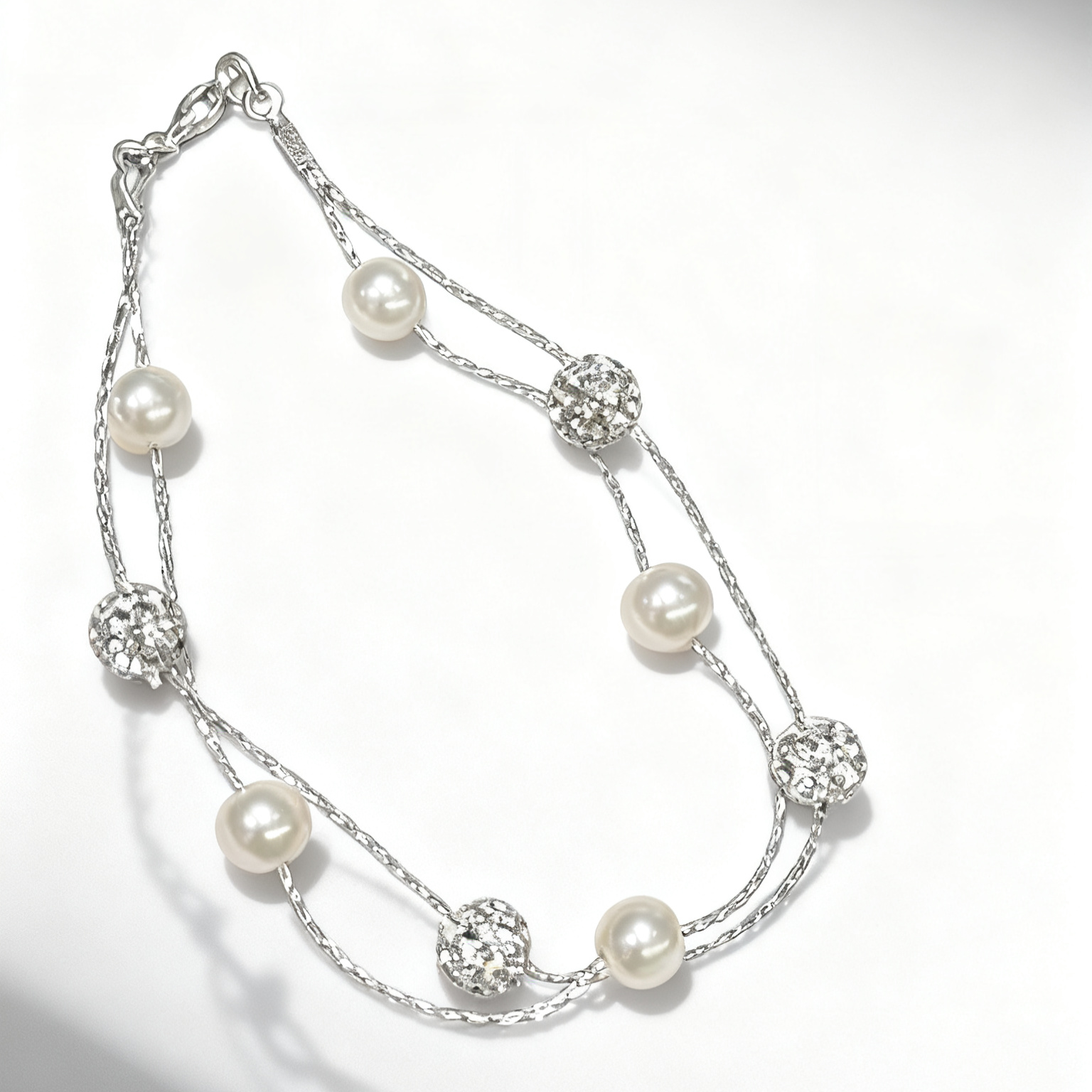 Starry Sky Double - Layer Pearl Bracelet | Sparkling Crystal & Natural Pearl Stackable Design